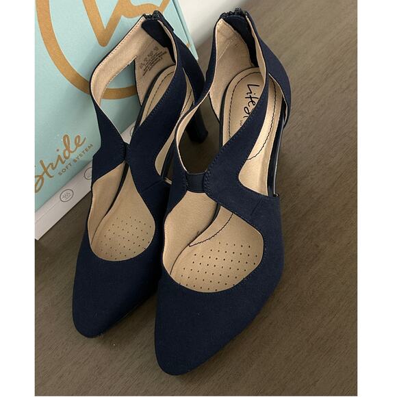 Lifestride Giovanna 2 Pump Heel Sandals Navy Blue 8.5 Wide EUC - Picture 7 of 13